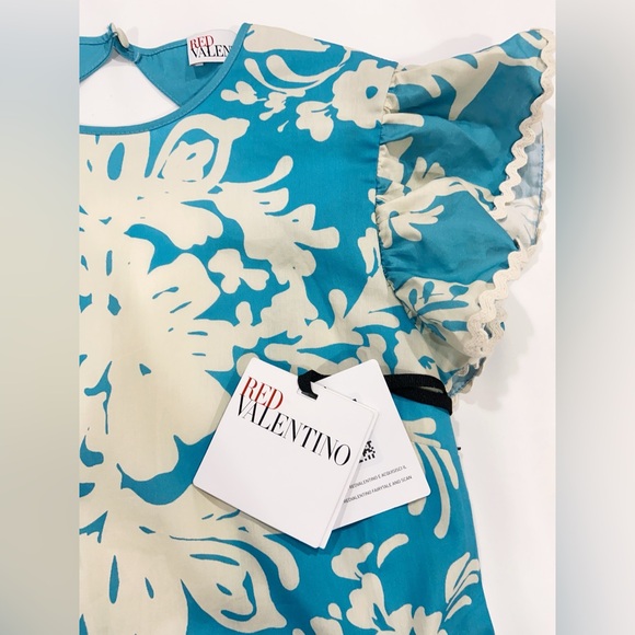 NWT $999 Rred Valentino Ruffled floral-print cotton-broadcloth midi dress - Picture 7 of 8